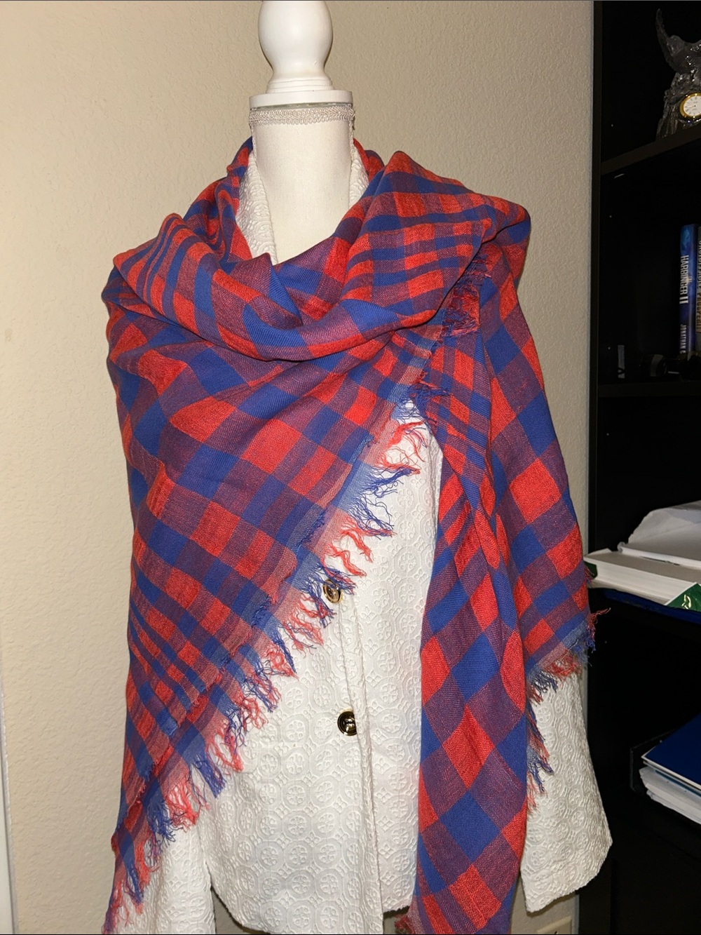 J. Crew Red and Blue Plaid Lightweight Scarf